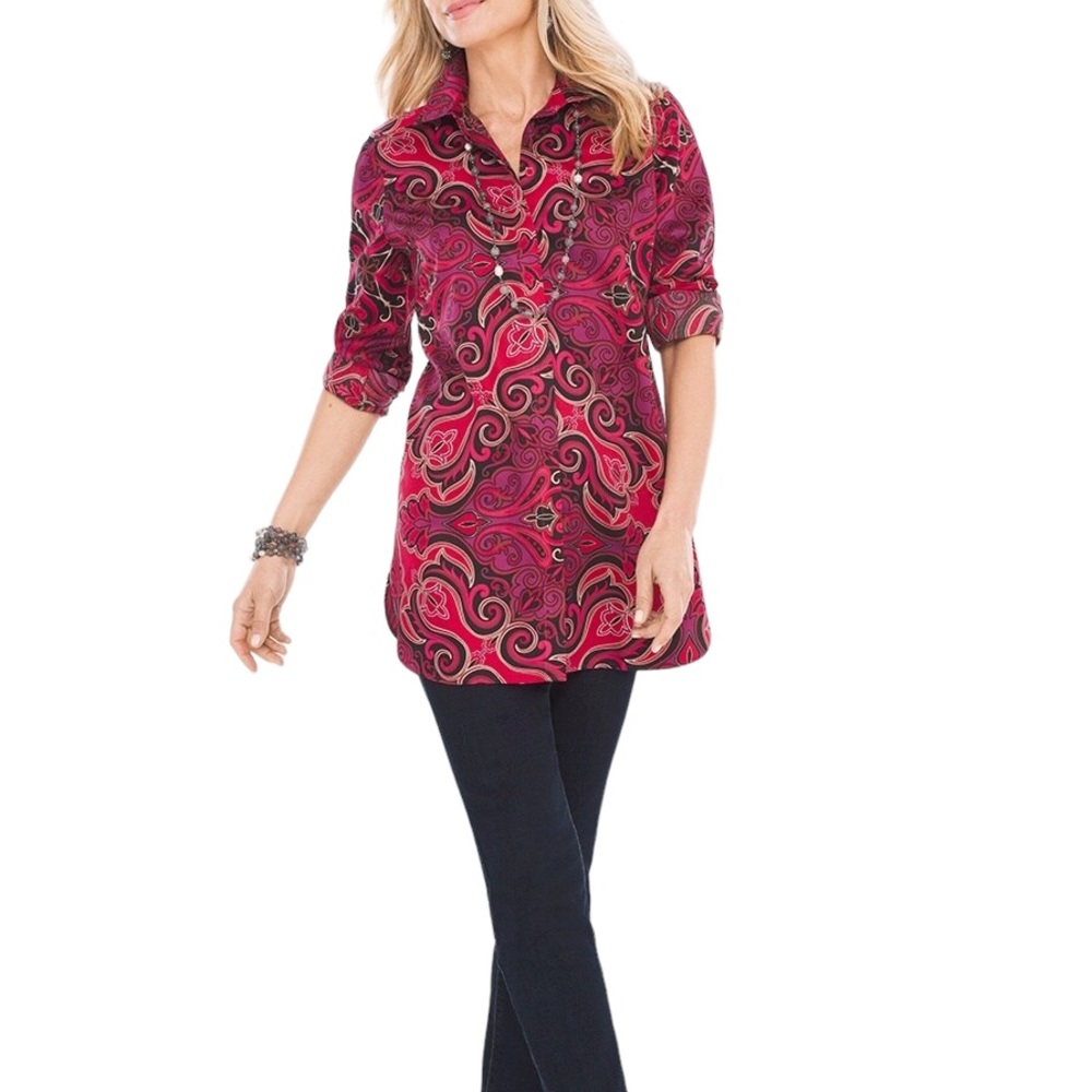 Chico’s Sateen Art Deco Blouse Size L (14)